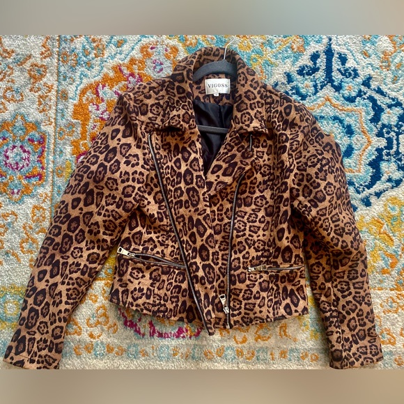 SOLD! Vigoss Leopard Print Faux Leather Suede Moto Jacket M - Picture 6 of 8